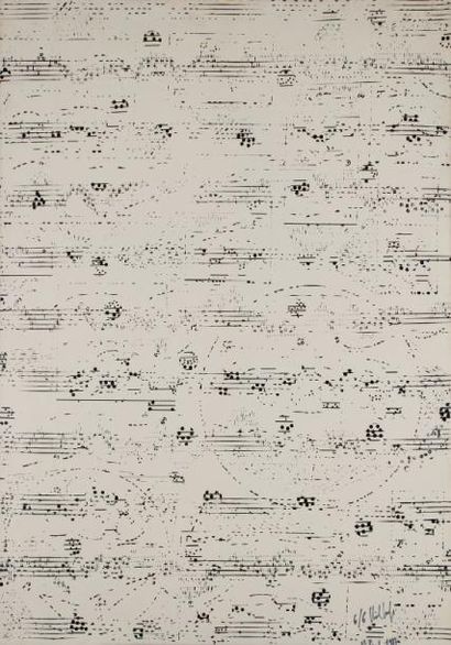 Michel MAGNE Musique visuelle, 1977 Impression sur toile cirée. Signée, datée, située...