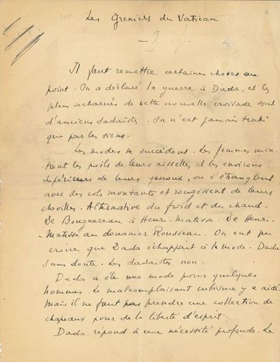 null Georges RIBEMONT-DESSAIGNES (1884-1974). Manuscrit autographe signé, Les Greniers...
