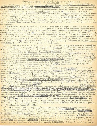 null André BRETON (1896-1966). Manuscrit autographe, Interview d’Opéra (André Parinaud),...