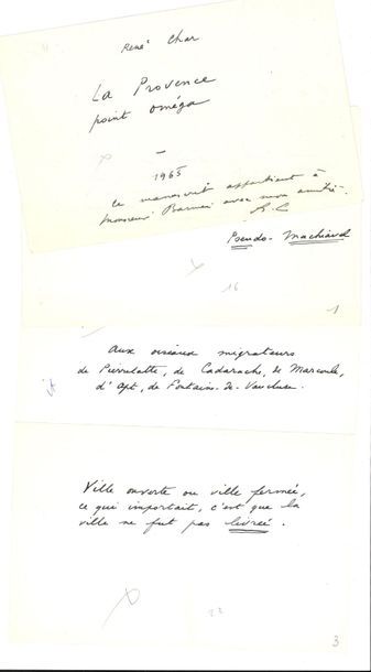 null René CHAR (1907-1988). Manuscrit autographe signé, La Provence point oméga,...