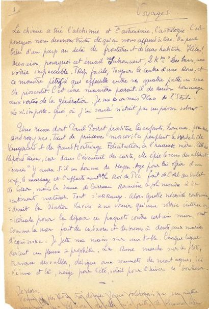 null René CREVEL (1900-1935) écrivain. Manuscrit autographe signé, Voyages ; 2 pages...
