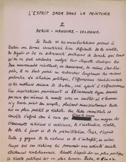 null Georges HUGNET (1906-1974). Manuscrit autographe signé, avec épreuves corrigées...