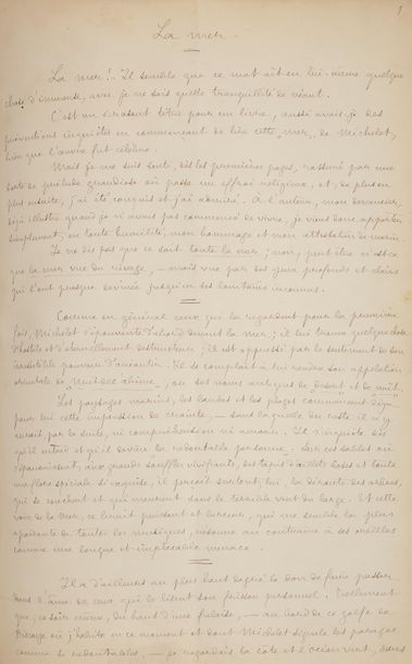 null Pierre LOTI (1850-1923). Manuscrit autographe signé « P.L. », La mer, [1898] ;...