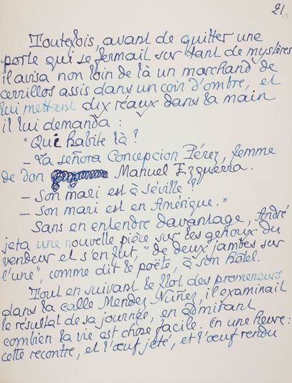 null Pierre LOUŸS (1870-1925). Manuscrit autographe, Notes pour la Sévillane ; 40...