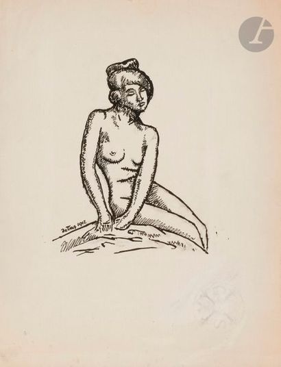 null Georges DE TRAZ (1881-1955)
Femme nue devant la mer, 1912
4 encres.
Signées...