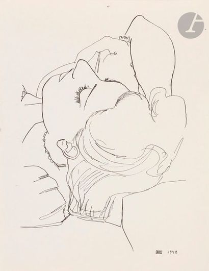 null Françoise GILOT (née en 1921)
Femme endormie la main dans les cheveux, 1942
Encre.
Monogrammée...