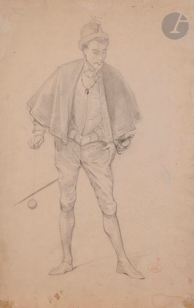 null Eugène GIRAUD (1806-1886)
Personnage en pied tenant un bilboquet et une épée
Crayon...