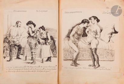 null [ALBUM ÉROTIQUE].
Fêtes amoureuses au lupanar.
S.l., vers 1880-1900. — In-8,...