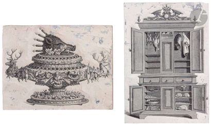 null [WOODCUTS - GASTRONOMY]
 Set of 2 matrices of original bleached wood engravings...