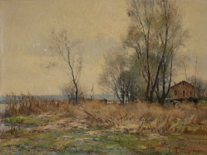 null Louis-Eugène LEROUX (1833-1905)
Paysage au bord de l’eau, 1900
Huile sur toile.
Signée...