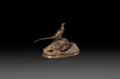  Auguste CAIN (1821-1894) Couple de faisans Bronze à patine brune. Signé « A. CAIN »...