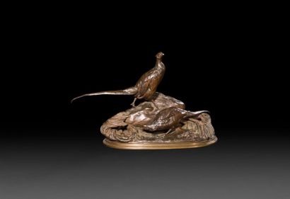 null Auguste CAIN (1821-1894)
Couple de faisans
Bronze à patine brune. 
Signé « A....
