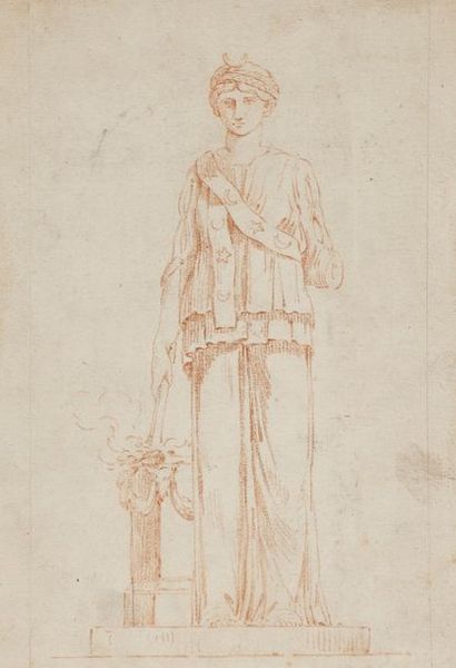 null École FRANÇAISE du XVIIIe siècle
Diane au flambeau
Sanguine.
20,5 x 14 cm