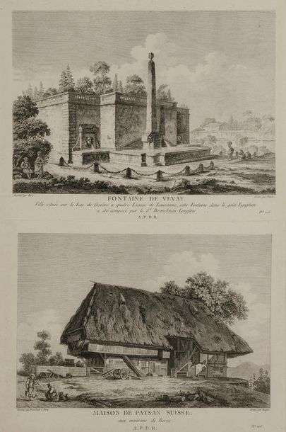 null Ensemble de 11 dessins et 5 gravures de vues montagne sous 11 cadres : Vue de...