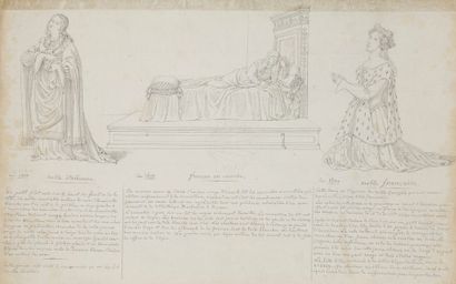 null École FRANÇAISE ROMANTIQUE vers 1830
Ensemble de 5 dessins de costumes de théâtre
Aquarelle...