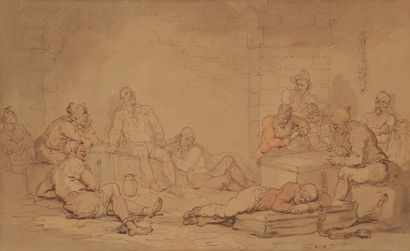 null Attribué à Thomas ROWLANDSON 
(1756-1827)
Les Prisonniers
Aquarelle, plume et...