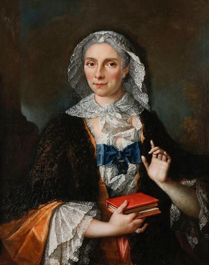 null Attribué à Jacques Joseph AVED 
(1702-1766)
Portrait de dame à la dentelle et...