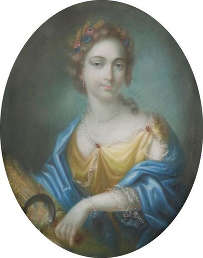null Dans le goût du XVIIIe siècle
Allégorie en Cérès
Pastel ovale.
74 x 58 cm