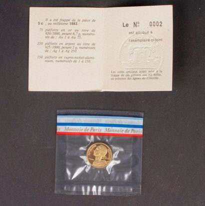 null 11 piéforts de 100 Francs à 1 centimes, en métaux divers..1983 :
- 1 piéfort...