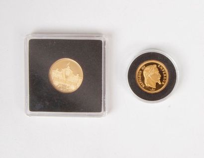 null 2 pièces en or :
- 1 pièce "Charles de Gaulle" en or (850/1000). 2010. 
Diametre...
