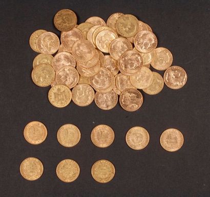 null 56 pièces de 20 Francs en or, dans un sachet numéroté 2017162 :
- 37 pièces...