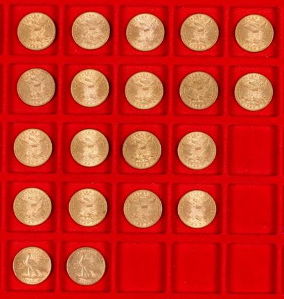null 20 pièces de 10 Dollars en or, dans un sachet numéroté 2017094 :
- 2 pièces...