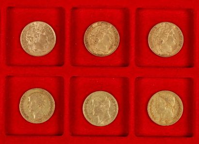 null 6 pièces de 20 Francs en or, dans un sachet numéroté 2017171:
- 3 pièces de...