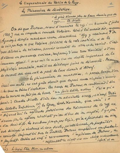 null Léon DAUDET (1868-1942). Manuscrit autographe signé, Le Cinquantenaire du Vaccin...