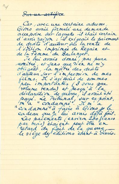 Marcel PAGNOL (1895-1974). Manuscrit autographe...