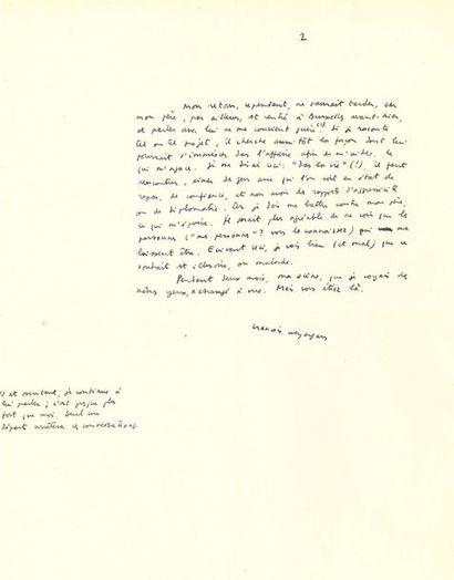 null François Weyergans (1941-2019). 2 L.A.S., [à Jacques Lacan] ; 4 pages et quart...