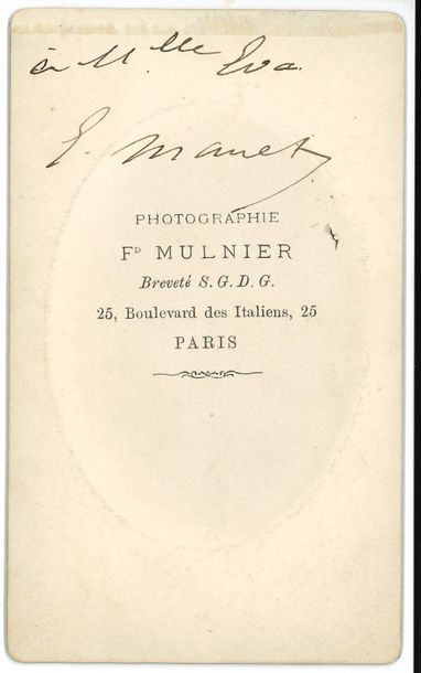 null Édouard MANET (1832-1883). Photographie avec dédicace autographe signée ; format...