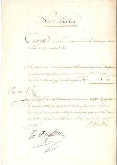 null Joseph-François DUPLEIX. P.S. avec un mot autographe « Vu Dupleix », Pondichéry...