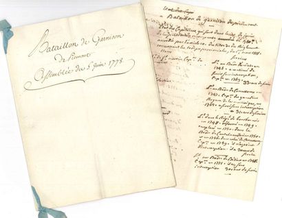  Bataillon de piémont. 10 lettres ou pièces manuscrites, Montpellier [1777]-1778 ;...