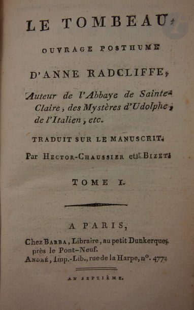 null [RADCLIFFE, Ann].
 The Tomb. Translated on the manuscript. By Hector-Chaussier
...