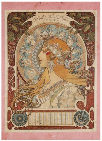 Alphonse MUCHA (1860-1939) Alfons Maria MUCHA dit Zodiaque, calendrier 1899 Variante...