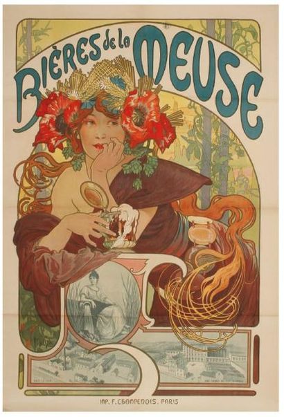 Alphonse MUCHA (1860-1939) Alfons Maria MUCHA dit Bières de la Meuse Affiche. Lithographie...