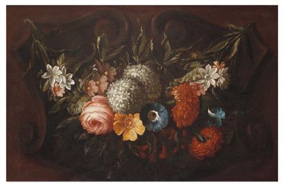École ITALIENNE du XIXe siècle Arrangement de fleurs Toile. 40 x 61 cm.
