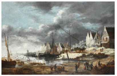 École HOLLANDAISE vers 1640 Paysans au bord de la mer Toile. x 158 cm.