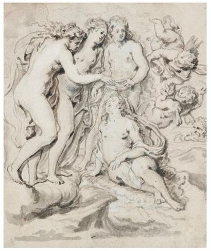 Attribué à Abraham Van Diepenbeck (1607-1675) Vénus couronnée par les Grâces Plume...