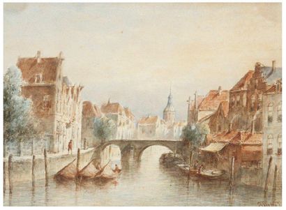École HOLLANDAISE de la fin du XIXe siècle Vue d'Utrecht Aquarelle. 22,3 x 30,3 cm....