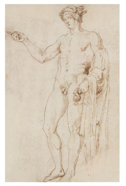 Attribué à Girolamo DA CARPI (1501-1556) Hermès Plume et encre brune sur trait de...