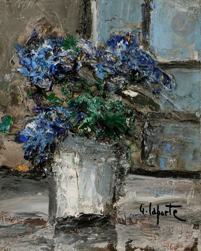 null Georges LAPORTE (1926-2000)
Vase de fleurs, vers 1991
Huile en relief sur toile.
Signée...