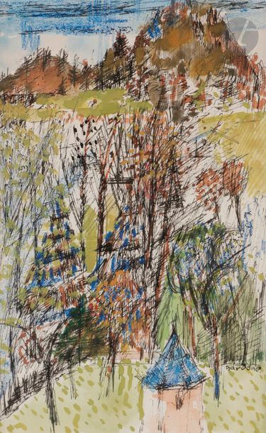 null Guy BARDONE (1927-2015)
Paysage aux arbres
Deux aquarelles et encres.
Signées.
24...