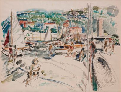 null Pierre PRUVOST (1921-2008)
Cap d’Antibes, plage de la Salis, 1960
Encre et aquarelle.
Signée,...