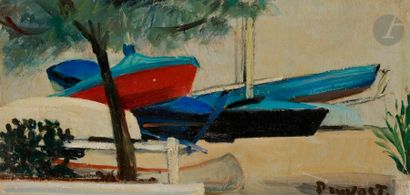 null Pierre PRUVOST (1921-2008)
Antibes, barques au Tamaris
Huile sur panneau.
Signée...