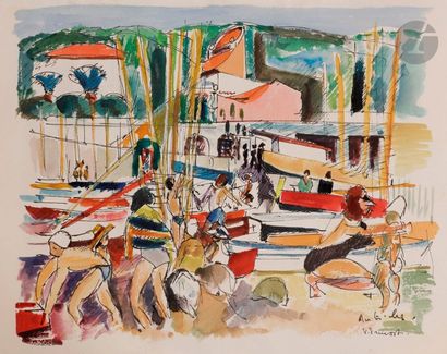 null Pierre PRUVOST (1921-2008)
Antibes, port animé
Encre et aquarelle.
Signée et...