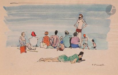 null Pierre PRUVOST (1921-2008)
Antibes, plage animée
Encre et aquarelle.
Signée...