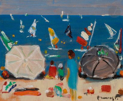 null Pierre PRUVOST (1921-2008)
Antibes, plage et planches à voiles
Huile sur toile...