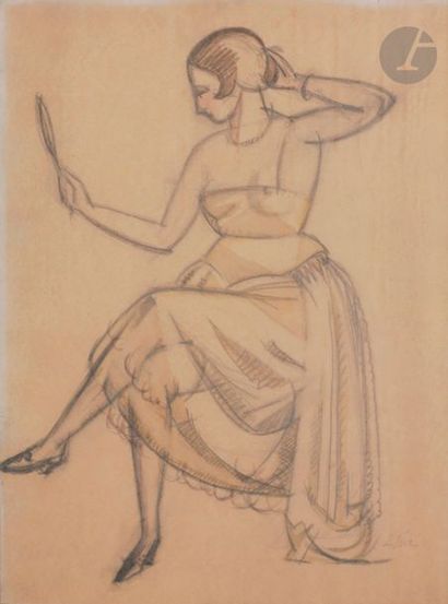 null Louis SÜE (1875-1968)
Femme au chignon
Fusain et aquarelle.
Signé en bas à droite.
31...