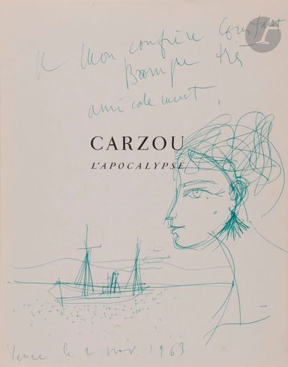 null Jean CARZOU (1907-2000)
Profil et bateau, 1963
Stylo bille vert.
Dédicacé et...